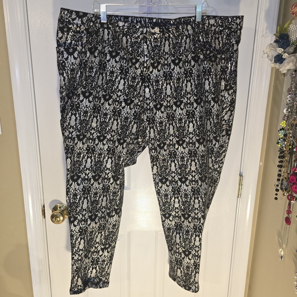 Denim‎ 24/7 Black With Silver Print High Waist Womens Size 26W Stretchy